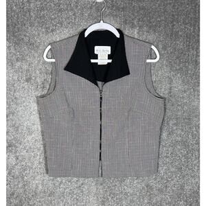 Vintage Miss Dorby Vest Womens Size 14P Petite Black‎ Plaid Front Zip Sleeveless